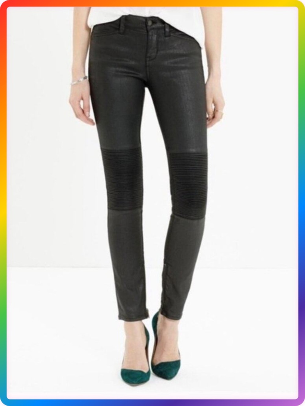 Madewell Coated Moto Skinny Jeans SIZE 24 Black Zip Ankle Stretch Edgy Denim
